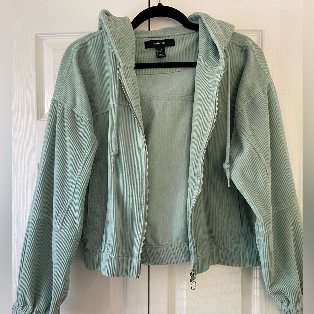 L turquoise Forever 21 corduroy crop jacket